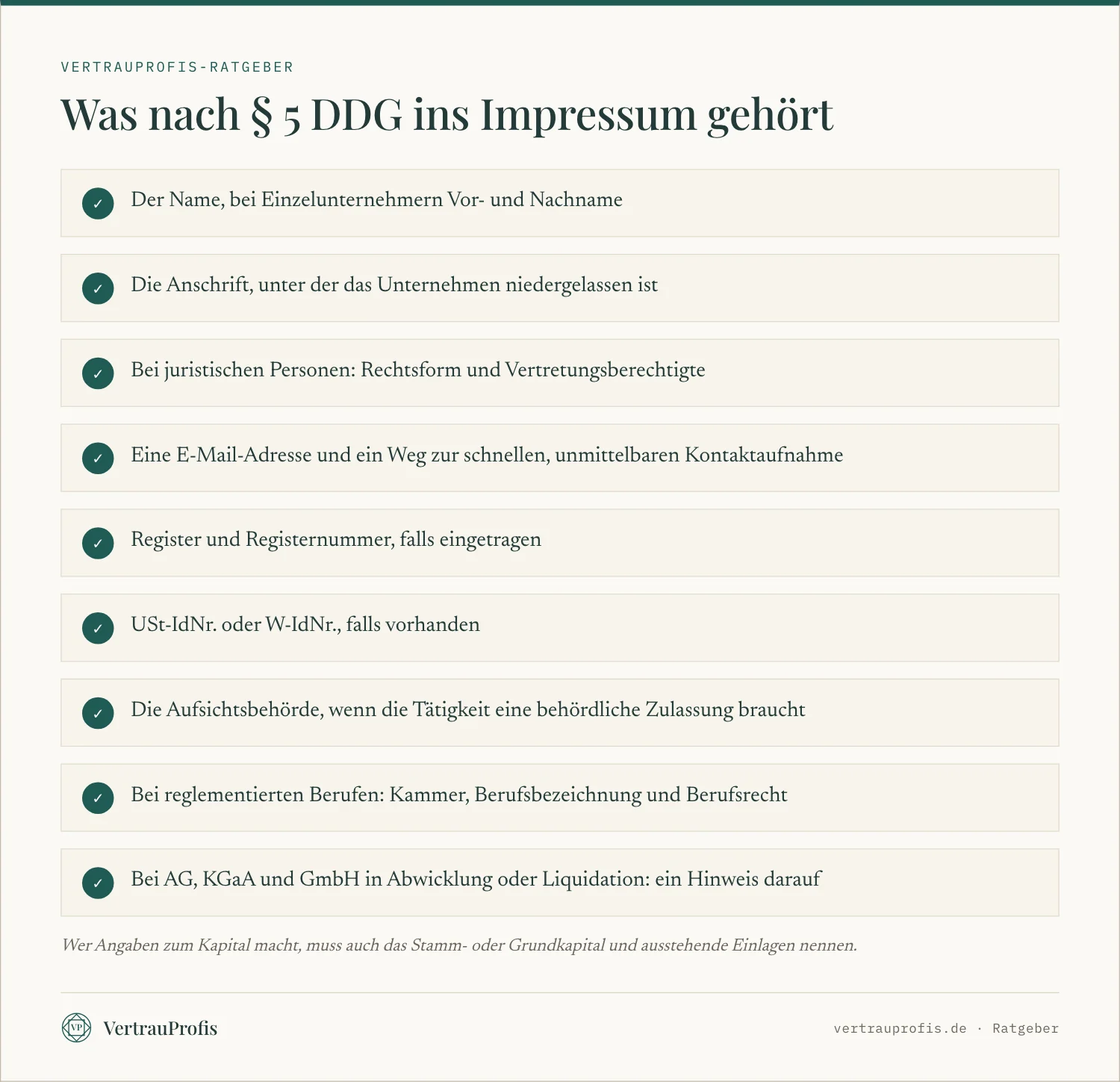 Liste der Pflichtangaben im Impressum nach § 5 des Digitale-Dienste-Gesetzes